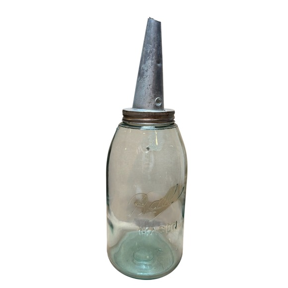Ball Other - Ball Mason Jar Oil Dispenser Vintage Blue Glass Metal Spout Good Primitive Decor